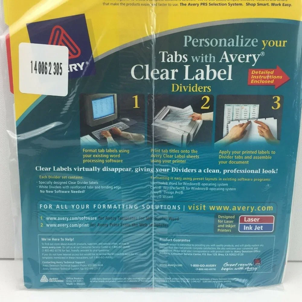 Set 3 Avery Clear 5 Tab Notebook Dividers Label 11406 Index Maker Office